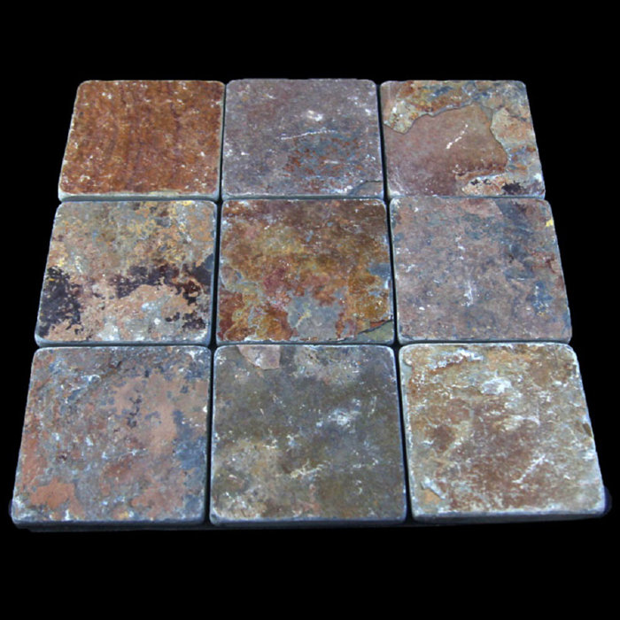 The Tile Square Tumbled Madrid Apricot 4" x 4" Slate Wall & Floor Tile